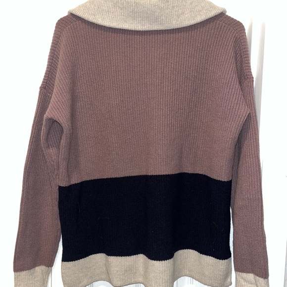 Madewell Sweater Women’s Color-block Black/ Brown/Tan/ Zip Up Wool Blend Size XS - Picture 6 of 8